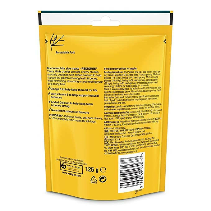 Pedigree Tasty Minis Cubes Puppy Dog Treats – Chicken, 125g.