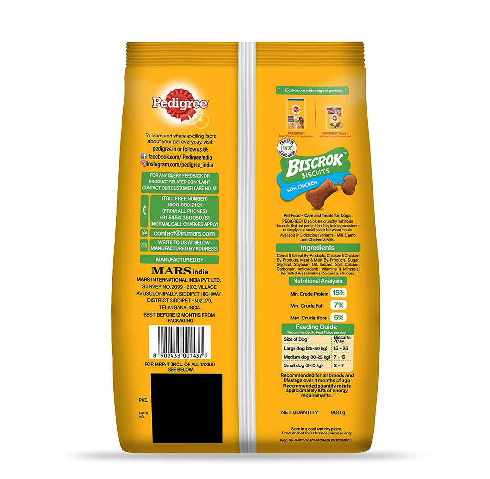 Pedigree Biscrok Dog Biscuit, Chicken Flavour – 500g.