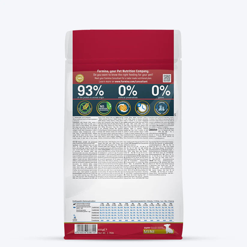 Farmina N&D Pumpkin Chicken & Pomegranate Grain Free Mini Breed Dry Puppy Food.