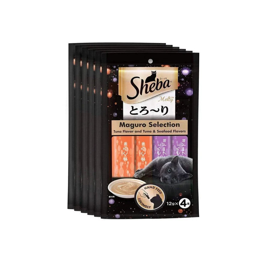 Sheba Tuna Flavor and Tuna & Prawn Maguro Selection Melty Premium Cat Treats.