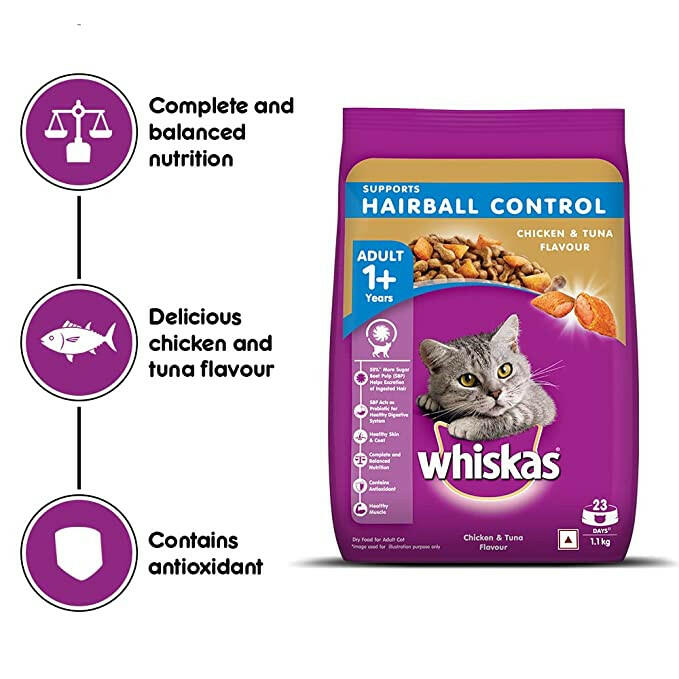 WHISKAS Hairball Control Adult Dry Food, Chicken & Tuna.