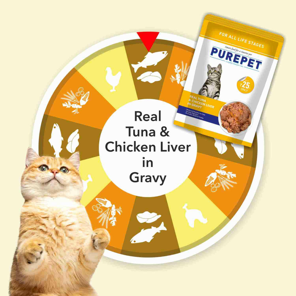 Purepet Real Tuna & Chicken Liver in Gravy Cat Wet Food – 50g.