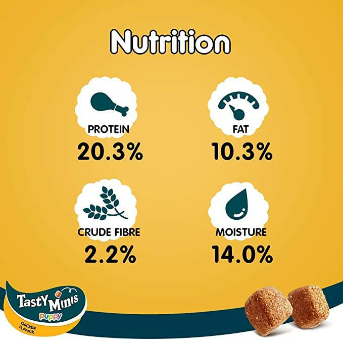 Pedigree Tasty Minis Cubes Puppy Dog Treats – Chicken, 125g.