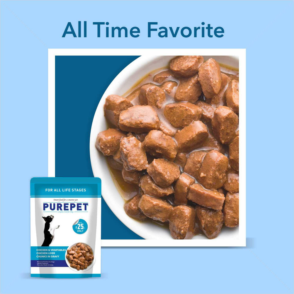 Purepet Gravy Chunks Wet Dog Food – Chicken & Vegetable Flavour, 70 g.