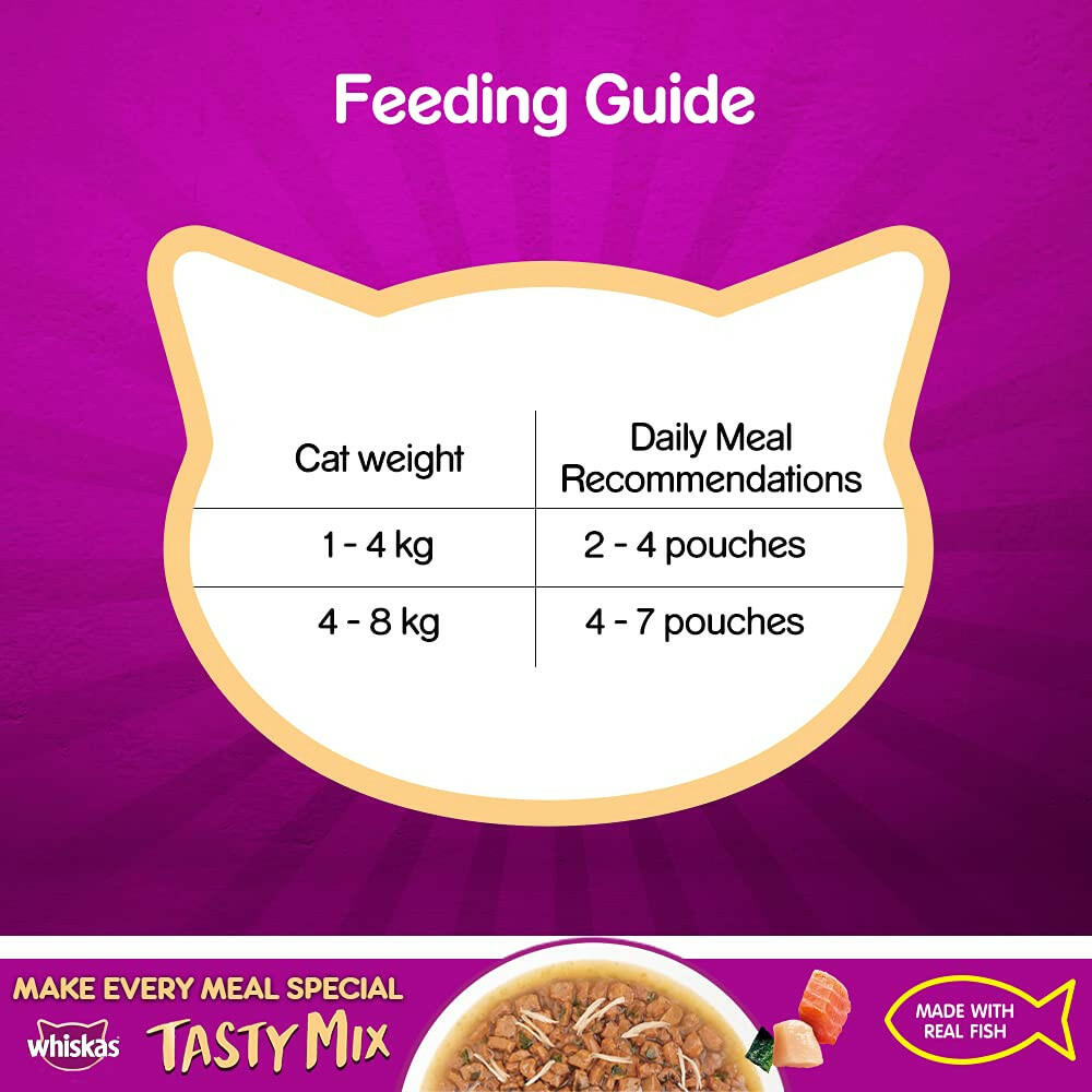 Whiskas Adult Wet Cat Food Tasty Mix Chicken, Salmon & Wakame Seaweed in Gravy.