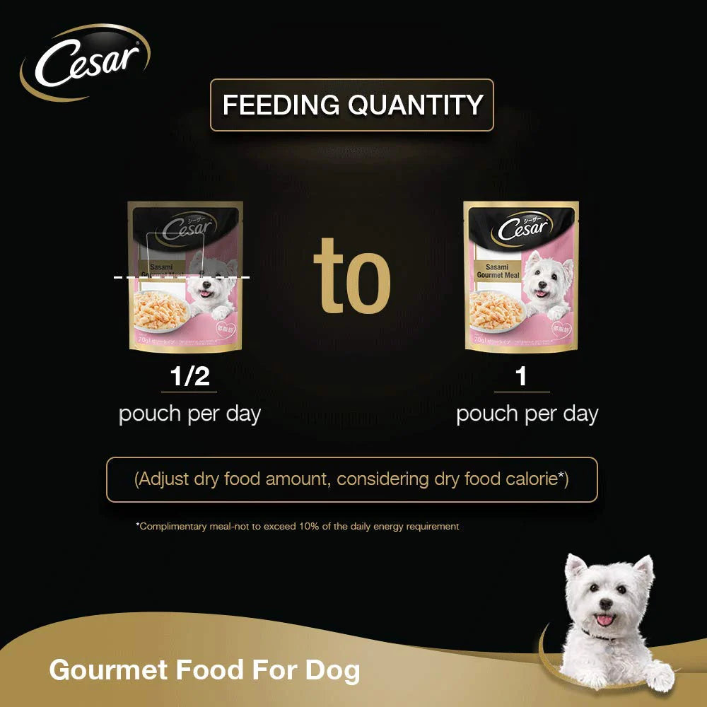 Cesar food for dogs, real chicken and vegetables in jelly.