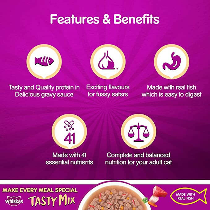 Whiskas Tuna with Kanikama and Carrot in Gravy for Adult Cats.
