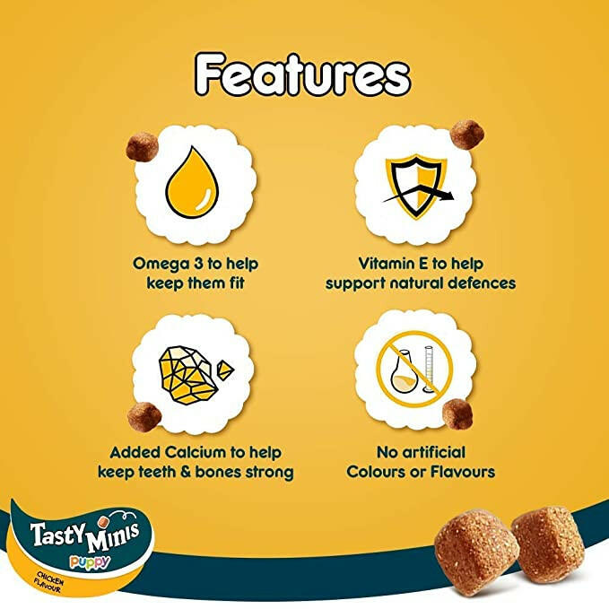 Pedigree Tasty Minis Cubes Puppy Dog Treats – Chicken, 125g.