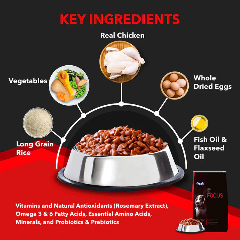 Drools Focus Starter Super Premium Dry Dog Food.