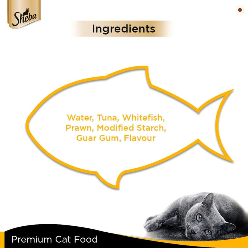 Sheba Tuna Fillet & Prawns in Gravy - Premium Wet Cat Food.