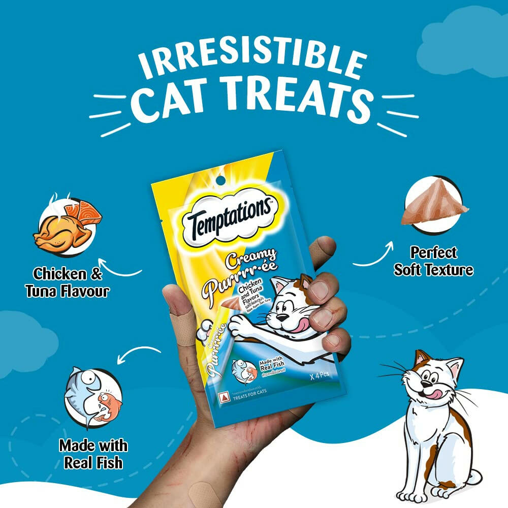 Temptations Creamy Purrrr-ee Chicken & Tuna Flavour Cat Treats.