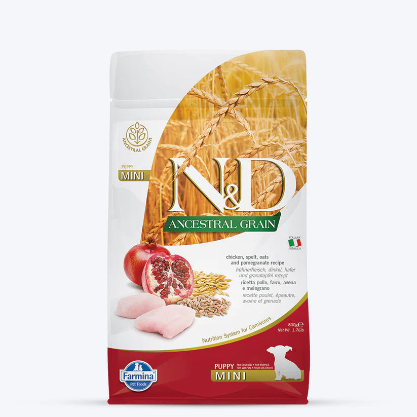 Farmina N&D Ancestral Grain Mini Breed Dry Puppy Food - Chicken & Pomegranate.