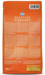 A package of Matisse Dry Cat Food Neutered Salmon showing salmon and a cat image.