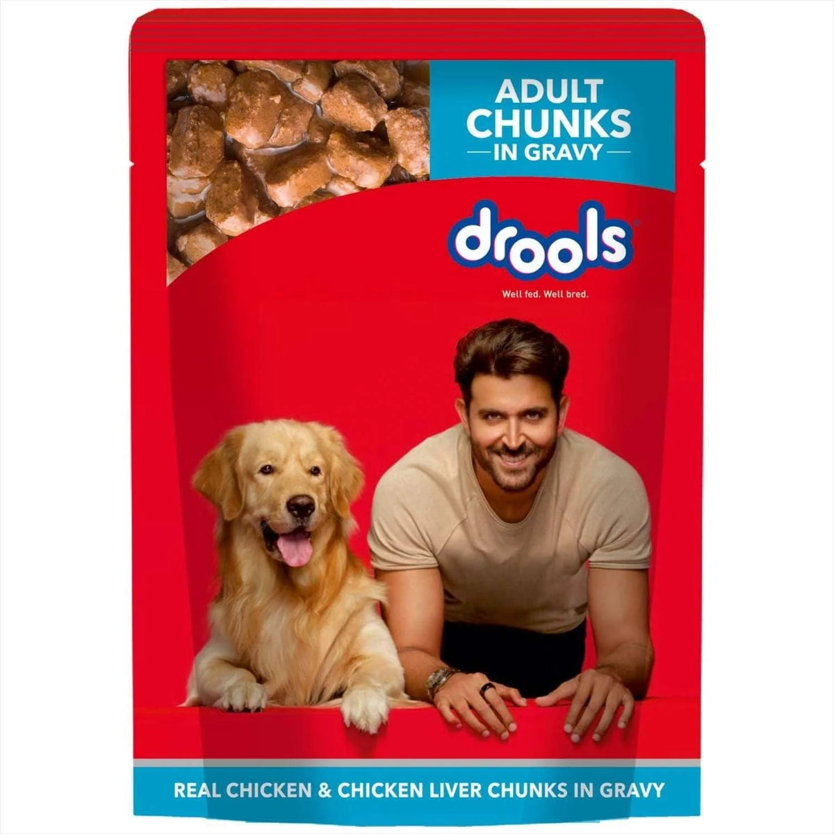 Drools Adult Dog Wet Food Real Chicken and Chicken Liver Chunks in Gravy.