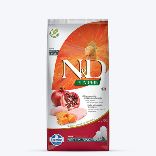 Farmina N&D Pumpkin Chicken & Pomegranate Grain Free Dry Puppy Food - Medium & Maxi Breed.