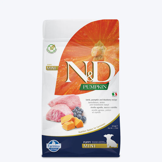Farmina N&D Pumpkin Lamb & Blueberry Grain Free Puppy Mini Dog Dry Food.