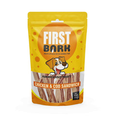 First Bark Chicken & Cod Sandwich Dog Treats, 70g.