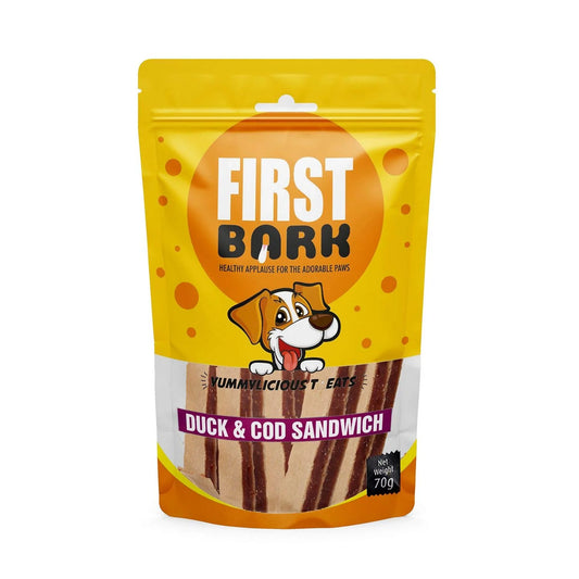 First Bark Duck and Cod Sandwich Dog Treats, 70g.