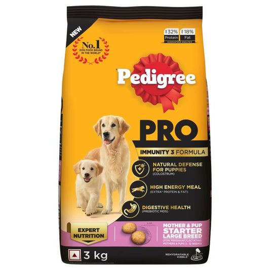 Large breed puppy and mother food, Pedigree Pro Starter.


