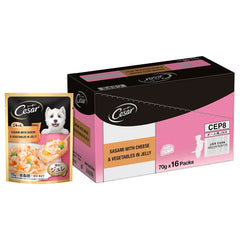 Wet dog food with chicken and veggies, Cesar, soft food for all dogs.