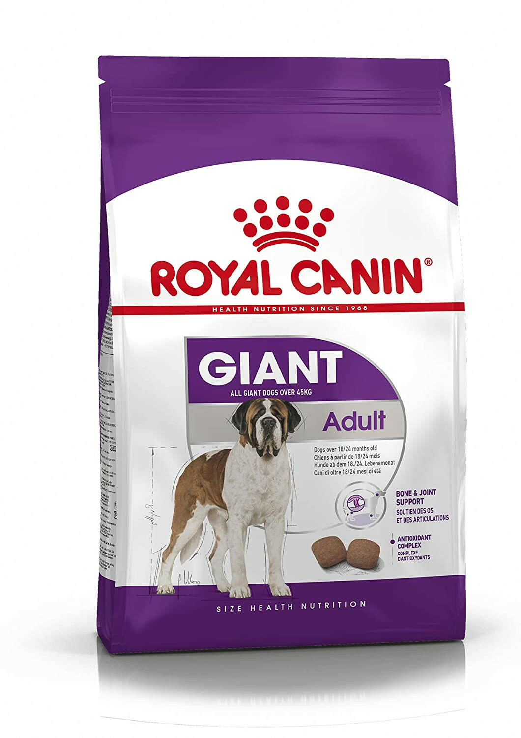 Large kibble pieces designed for large breed dogs.