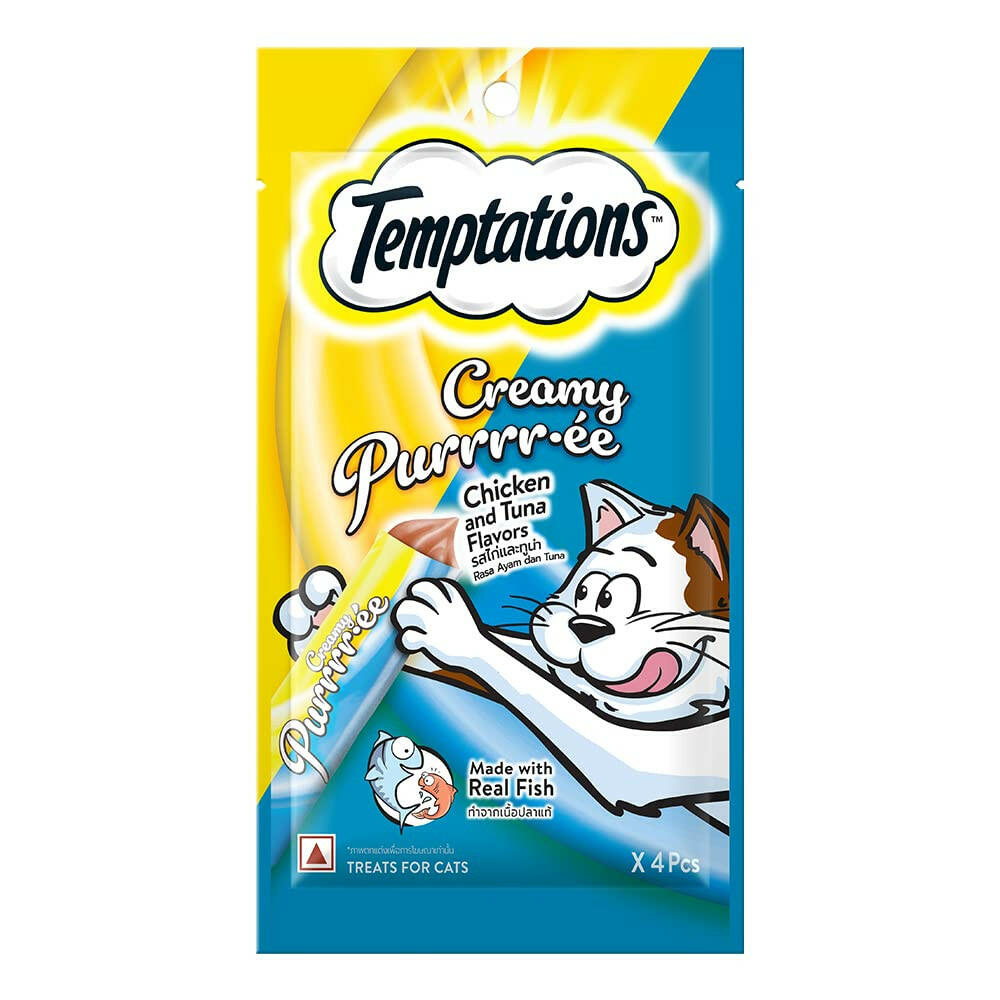 Temptations Creamy Purrrr-ee Chicken & Tuna Flavour Cat Treats.