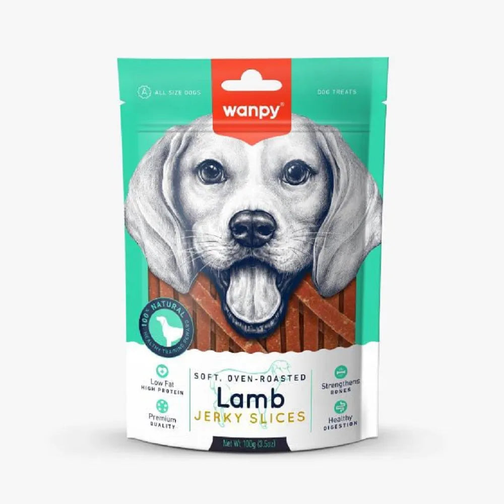Wanpy Soft Oven Roasted Lamb Jerky Slices Dog Treats – 100g.