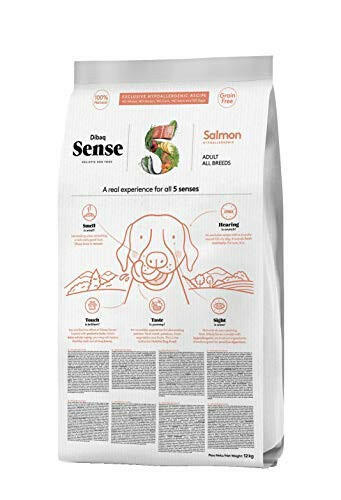 Grain free salmon adult dog food by Dibaq.