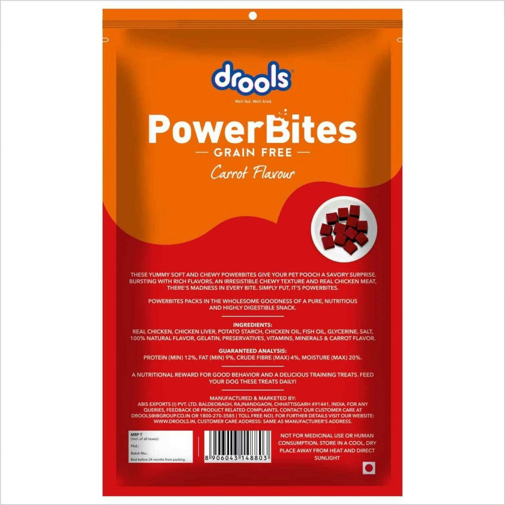 Drools Power Bites Carrot Flavour Dog Treats 135 g - dspetstore.com