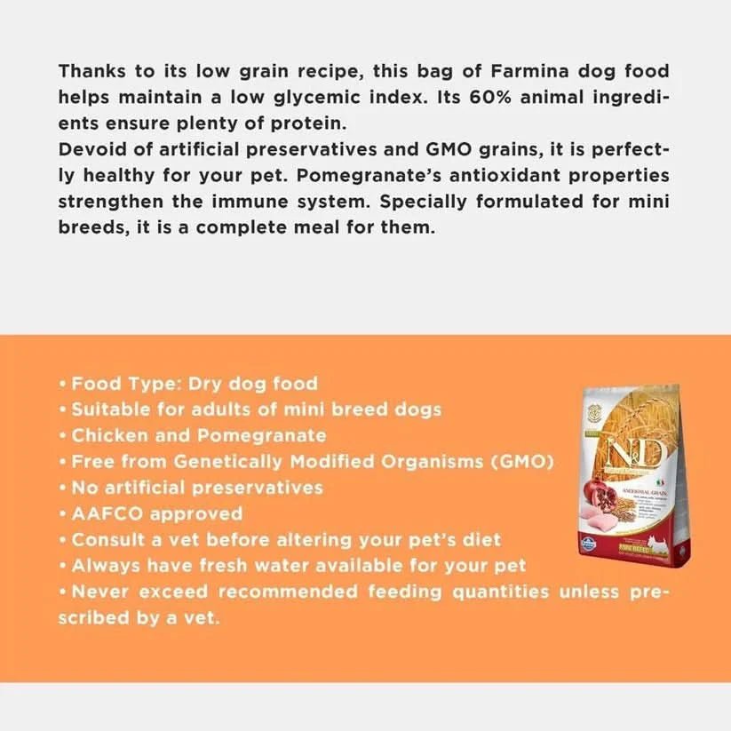 Farmina Ancestral Grain Adult Mini Breed Dog Food Chicken & Pomegranate - dspetstore.com