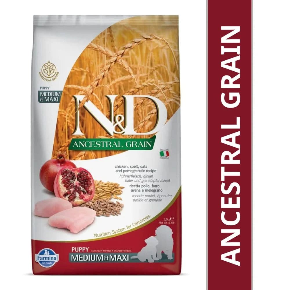 Farmina N&D Ancestral Grain Chicken and Pomegranate Dry Food Puppy Medium and Maxi Breed - dspetstore.com