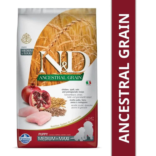Farmina N&D Ancestral Grain Chicken and Pomegranate Dry Food Puppy Medium and Maxi Breed - dspetstore.com