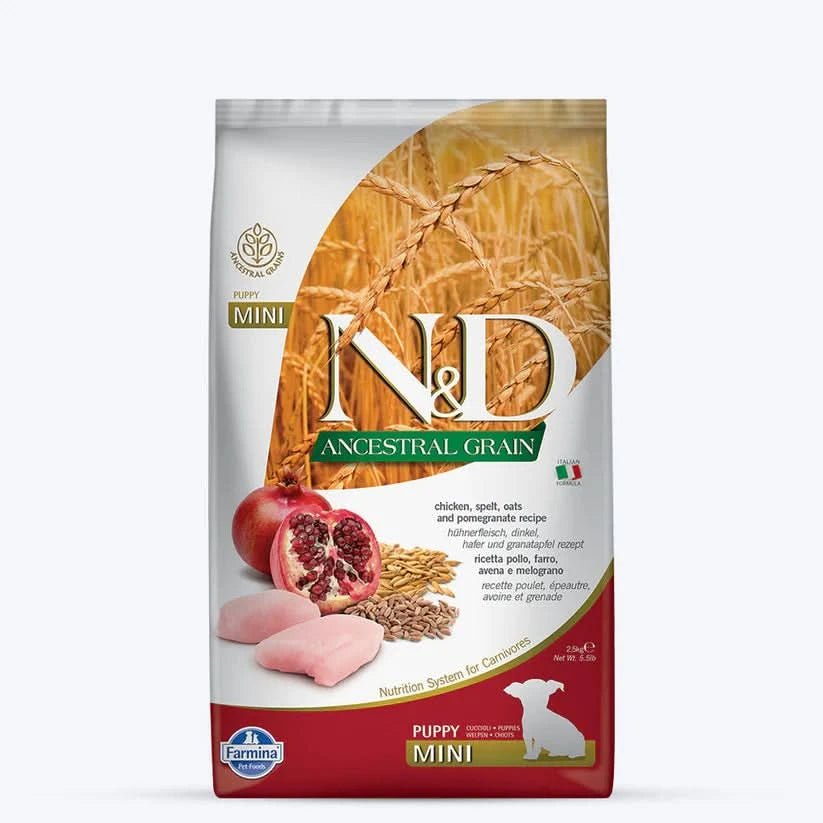 Farmina N&D Ancestral Grain Mini Breed Dry Puppy Food - Chicken & Pomegranate - dspetstore.com