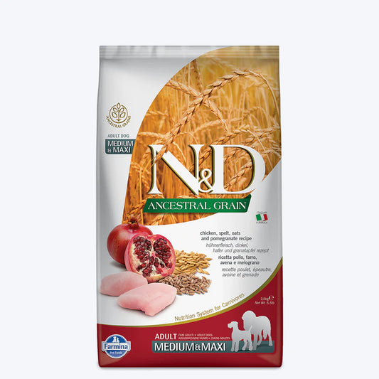 Farmina Ancestral Grain Medium & Maxi Breed Adult Dry Dog Food - Chicken & Pomegranate.