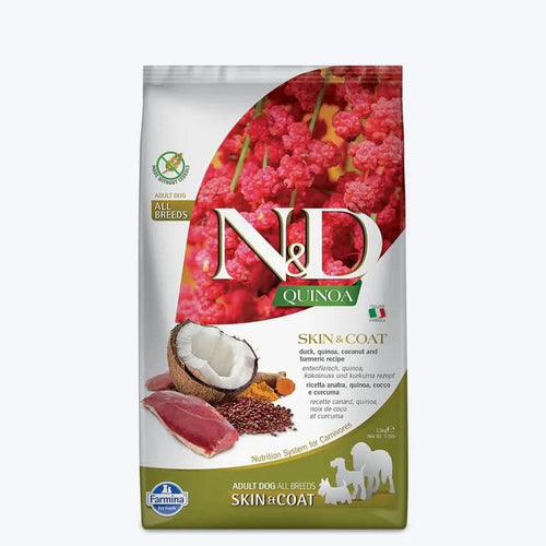 Farmina N&D Quinoa Skin & Coat Grain Free Medium and Maxi Dog Dry Food Duck Coconut & Turmeric - dspetstore.com