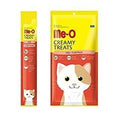 Two packages of Me-O Creamy Treats for cats on a white background