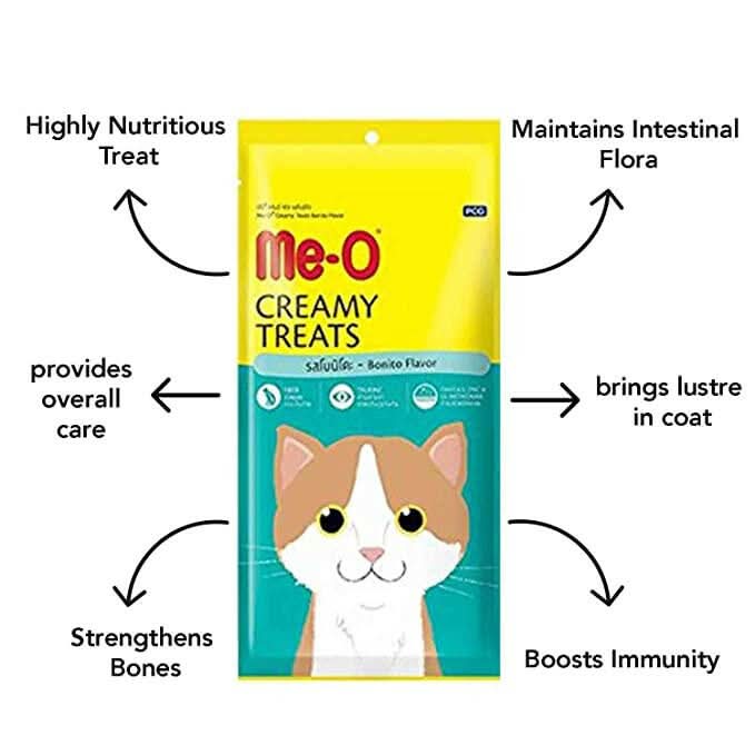 me-o creamy treats packaging with text highlighting benefits