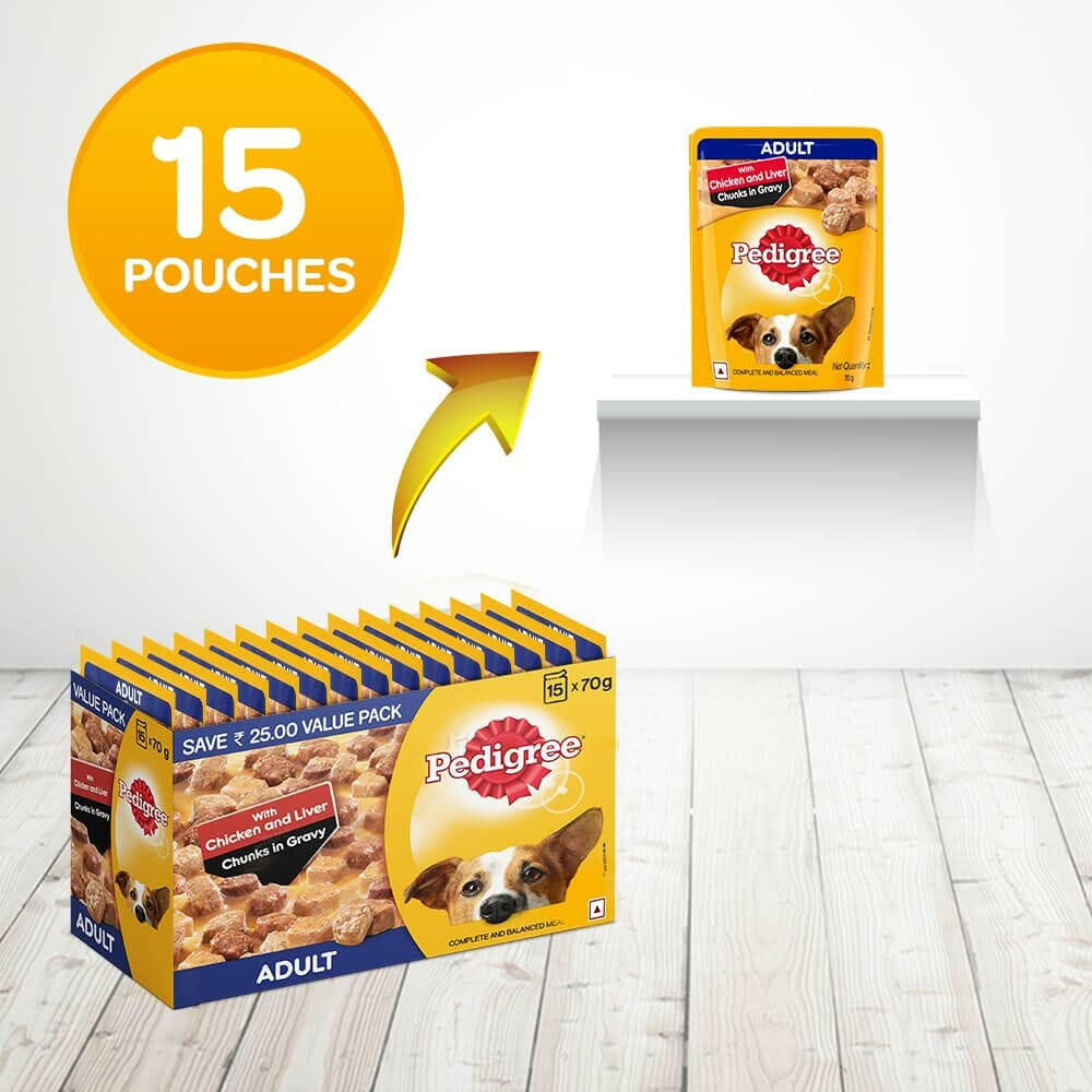 Wet food for dogs with chicken and liver