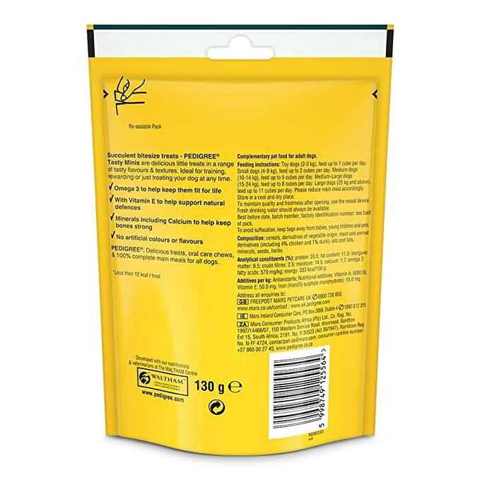 Pedigree Tasty Minis Cubes Dog Treats – Chicken & Duck - dspetstore.com