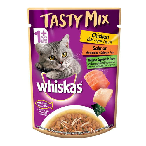 Whiskas Adult Wet Cat Food Tasty Mix Chicken, Salmon & Wakame Seaweed in Gravy - dspetstore.com